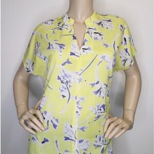 Cabi #5213 Yellow Floral Split-Neck Blouse